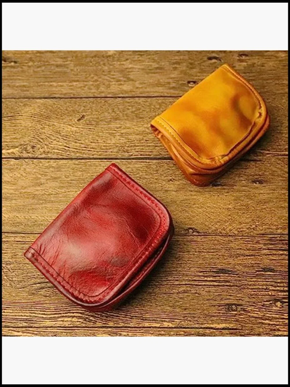 Men's Leather Coin Purse Bifold Wallet Push Button Closure Change Pouch